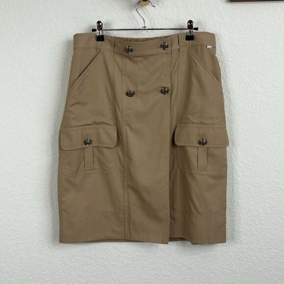 St John Resort 2012 Cargo Button Front Faux Wrap Pencil Knee Skirt